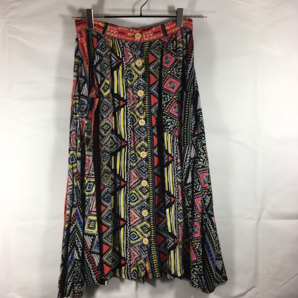 Vintage Boho Button Front With Pockets Midi Skirt